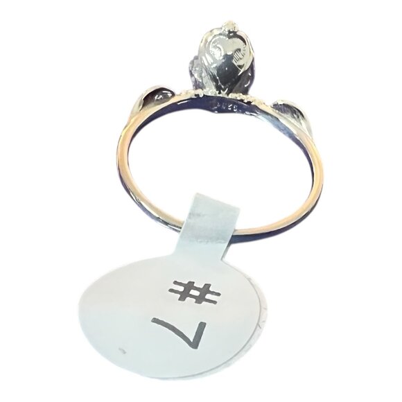 Fragrant Jewels Silver Tone Ring With Green Stone Size 7 Elegant Leaf Detail - Picture 4 of 5